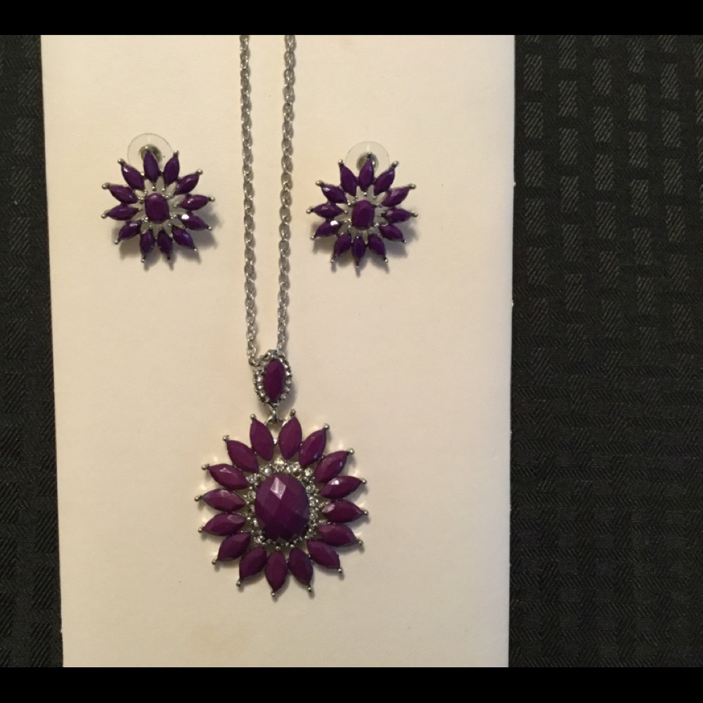 Purple and Silver Necklace and Earrings
